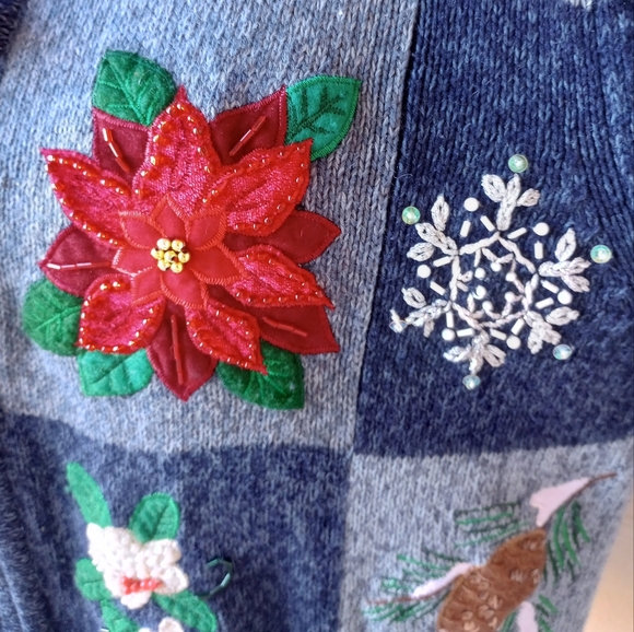 Tiara International Christmas Collection Blue Y2K Vintage Zip Up Sweater Jacket - Picture 7 of 16